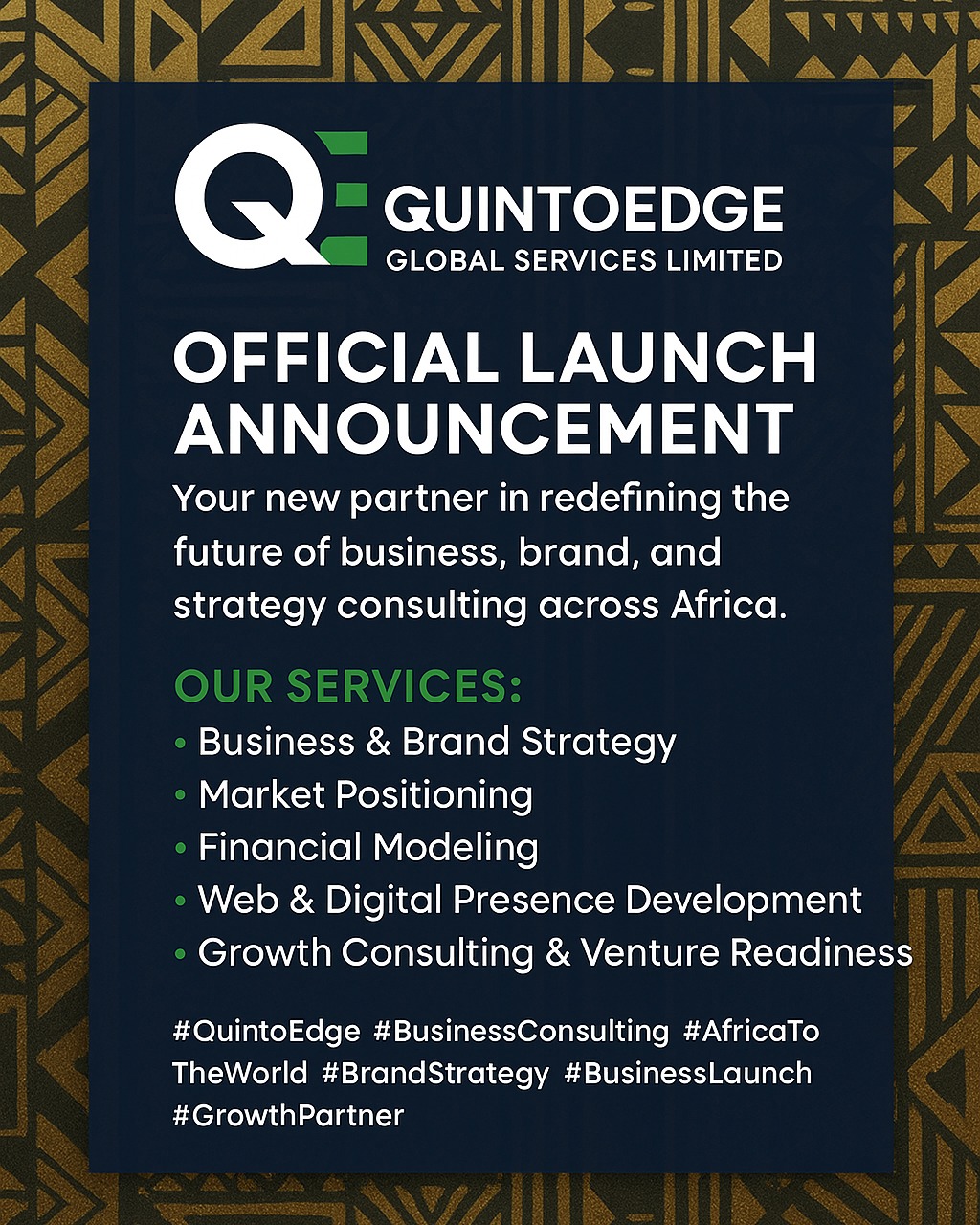 quintoedgeglobalservices Facebook ad: OFFICIAL LAUNCH ANNOUNCEMENT