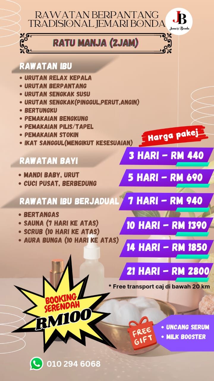 Rawatan Berpantang Tradisional Jemari BONDA Facebook ad: 𝗥𝗔𝗪𝗔𝗧𝗔𝗡 𝗕𝗘𝗥𝗣𝗔𝗡𝗧𝗔𝗡𝗚 𝗧𝗥𝗔𝗗𝗜𝗦𝗜𝗢𝗡𝗔𝗟…