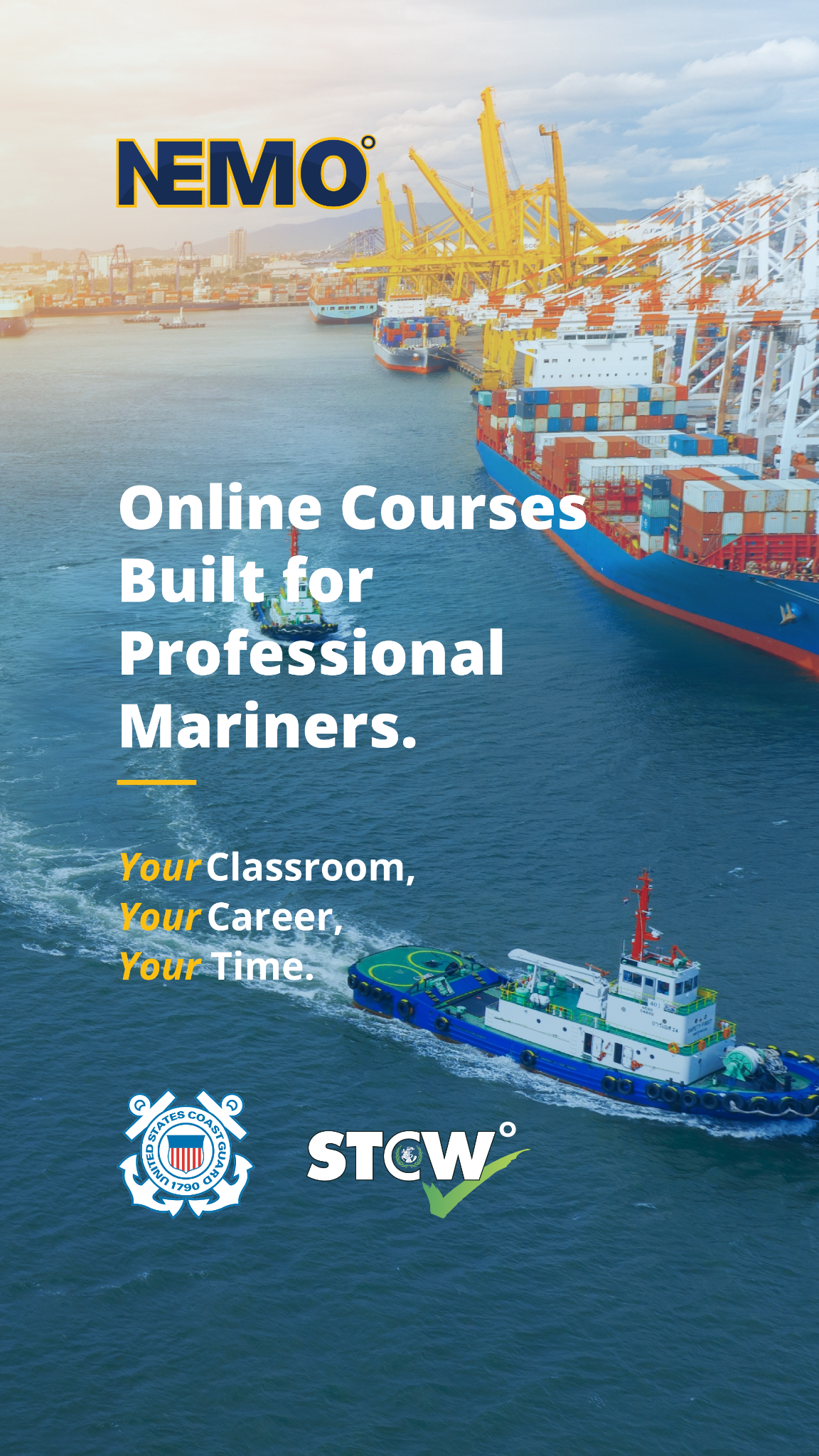 Northeast Maritime Institute Facebook ad: NEMO° - Online Maritime Education - Anytime, Anywhere!