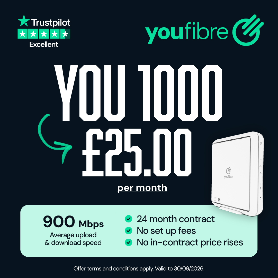 YouFibre Facebook ad: Ultra-fast, ultra-fair and ultra-reliable.