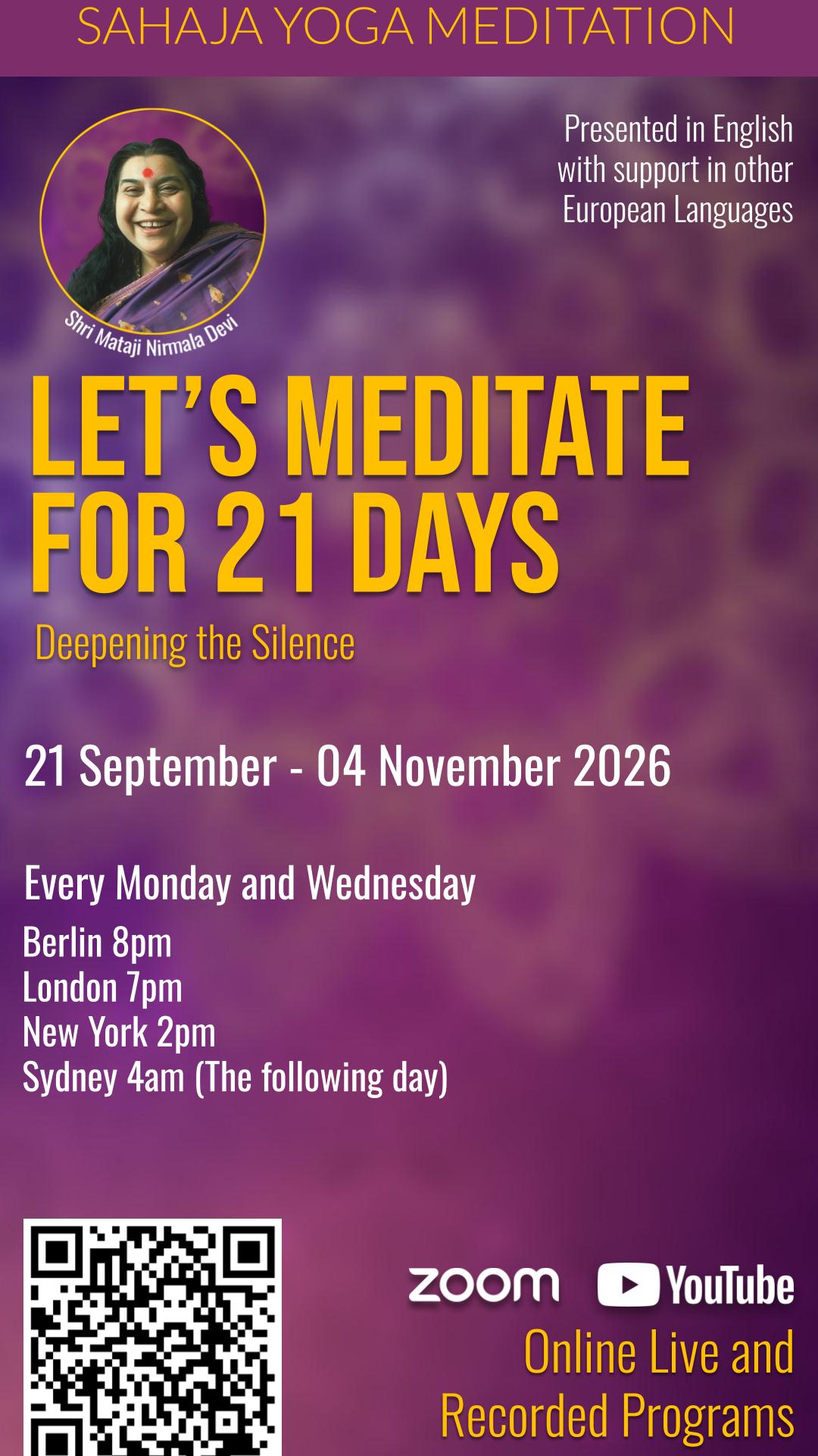 21 Days Sahaja Yoga Meditation Europe Facebook ad