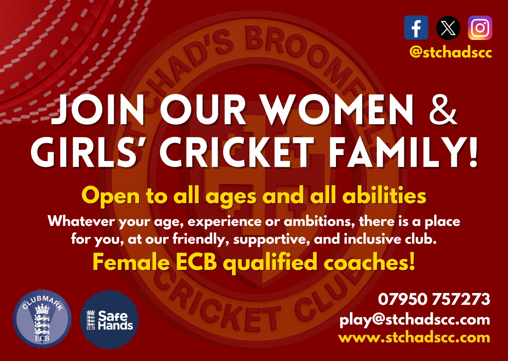 St Chad's Broomfield Cricket Club Facebook ad: Join Our Women & Girls’ Cricket Family!