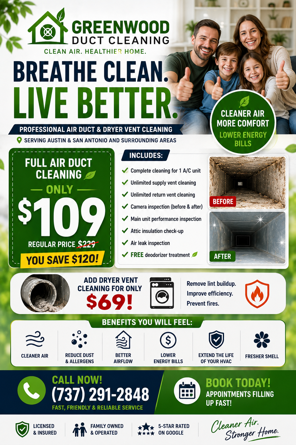 Greenwood Duct Cleaning TX Facebook ad
