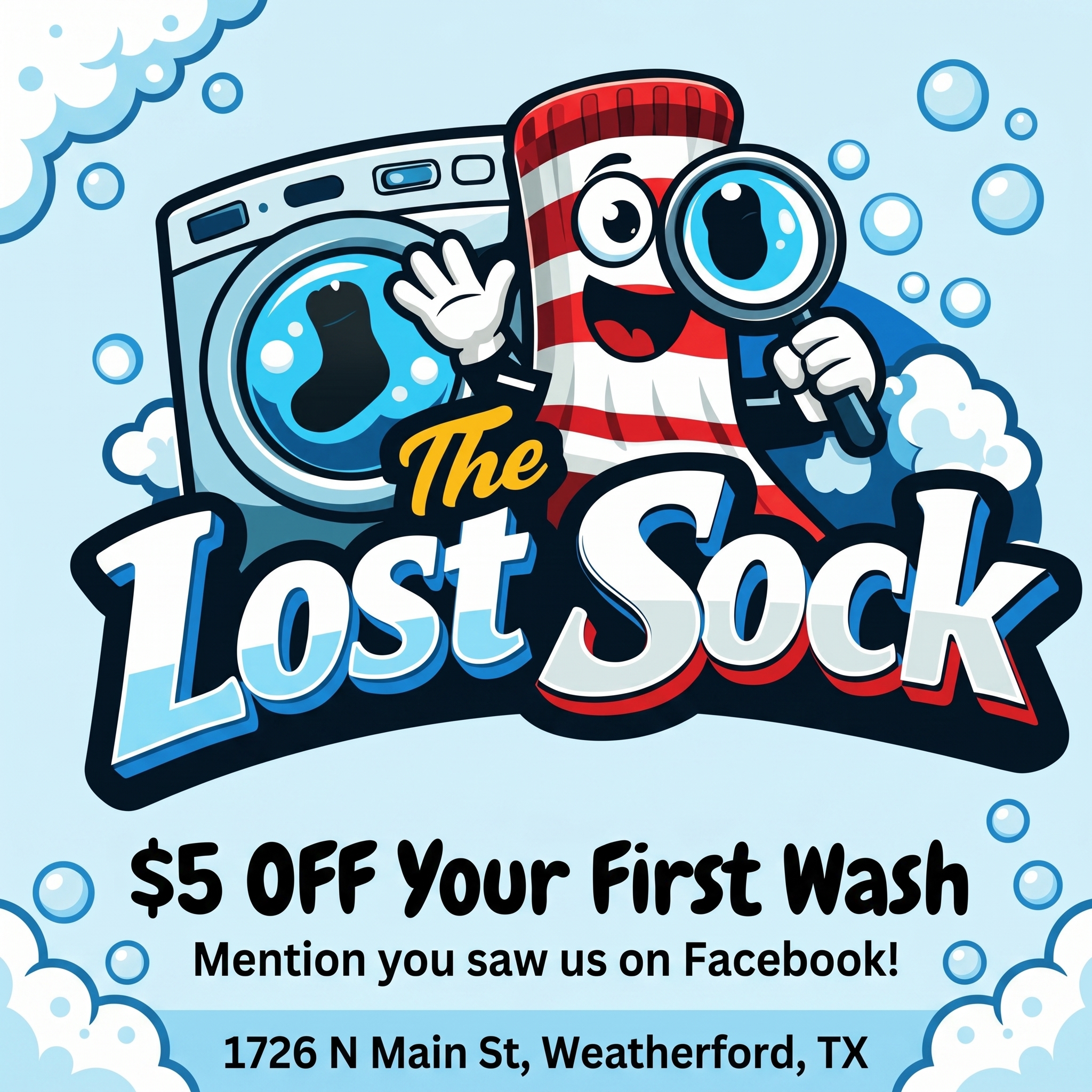 The Lost Sock Facebook ad: $5 Off Your First Wash