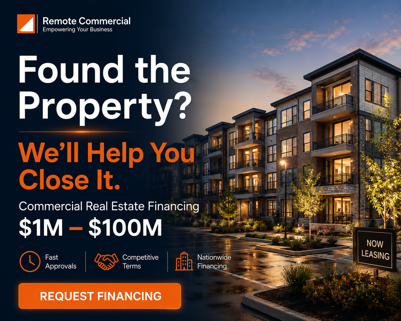Remote Commercial Facebook ad: Found the Property? We'll Help You Close It.