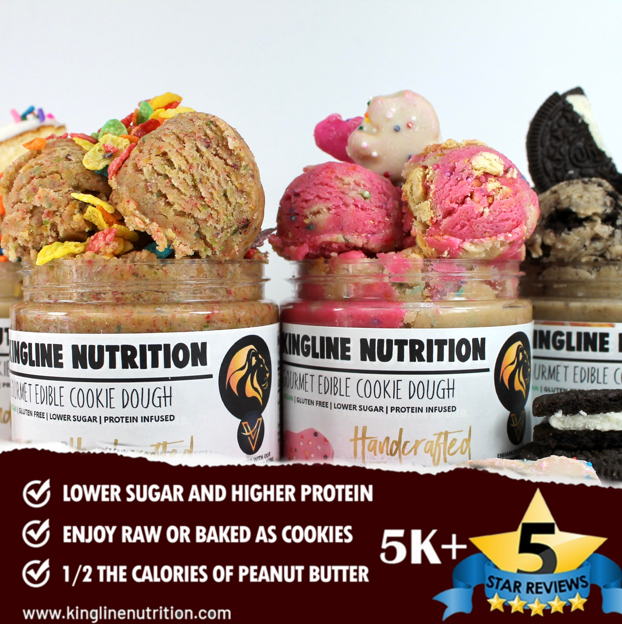Kingline Nutrition Facebook ad: Protein Cookie Dough made fitness friendly!