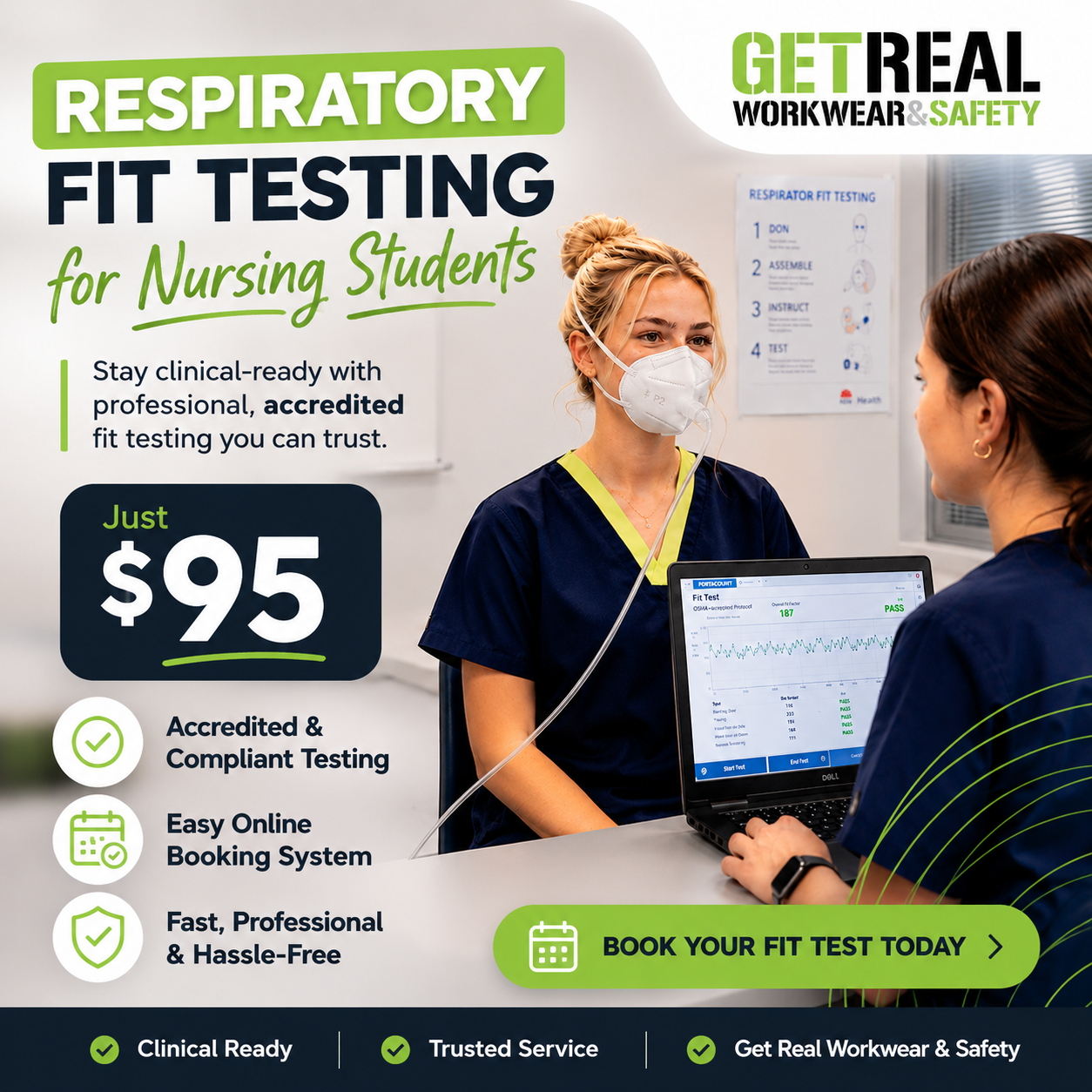 Get Real Workwear & Safety Australia Facebook ad: $95 Student Respiratory Fit Tests