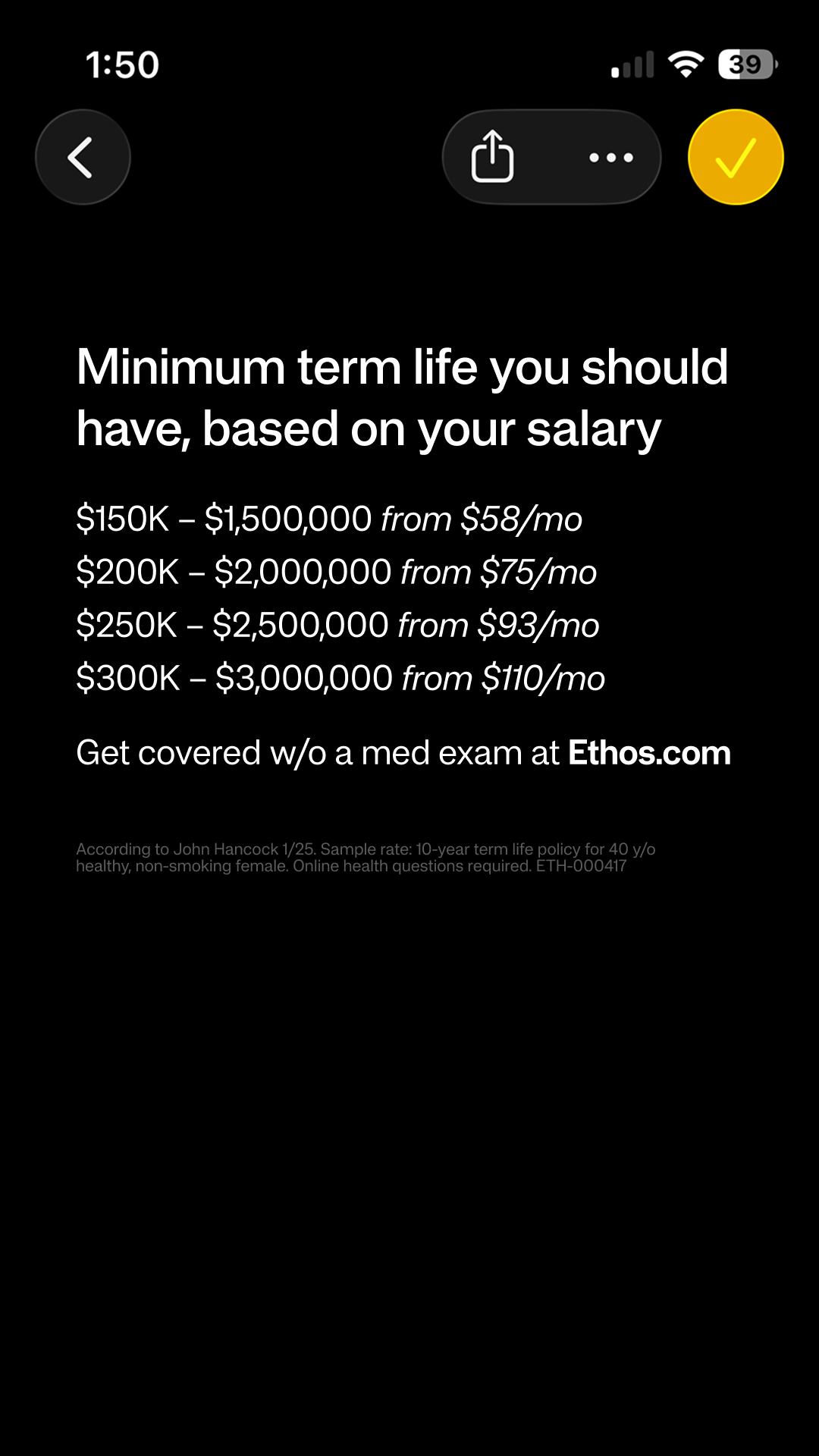 Ethos Facebook ad