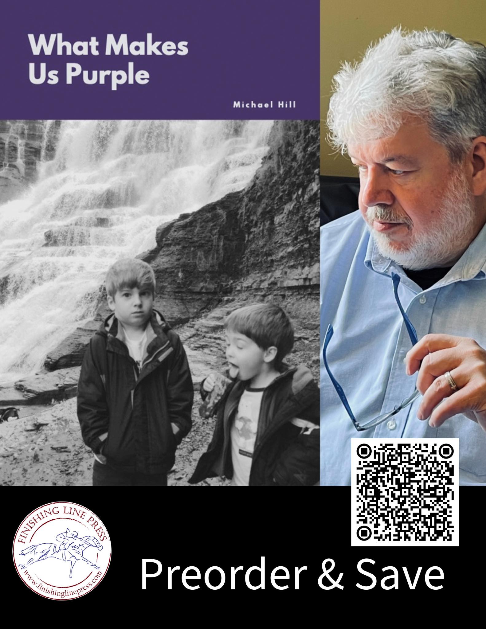 Finishing Line Press Facebook ad: WHAT MAKES US PURPLE by Michael Hill, Finishing Line Press