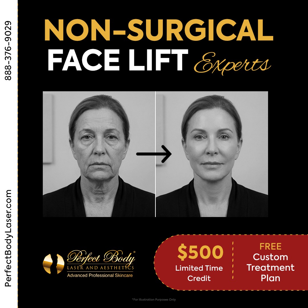 Perfect Body Laser & Aesthetics Facebook ad: WE TIGHTEN FACE, NECK & EYES. REALLY!