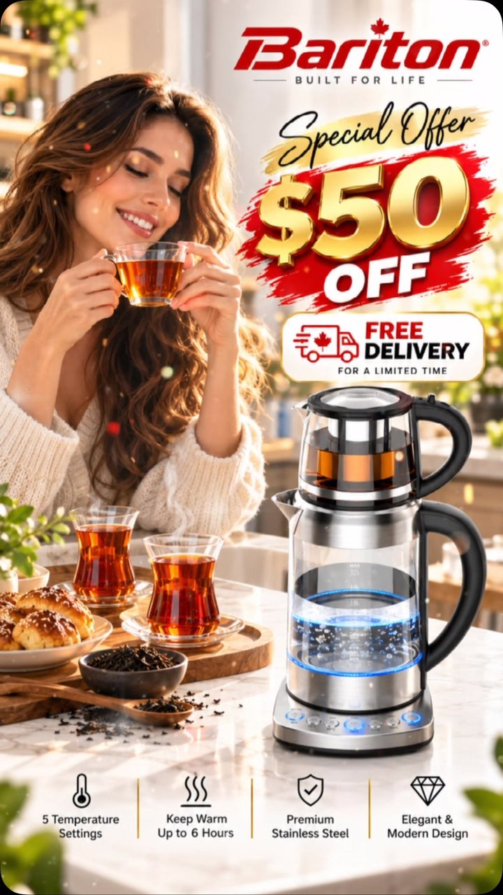 Bariton Facebook ad: Premium Electric Tea Maker with 1.7L Glass Kettle…