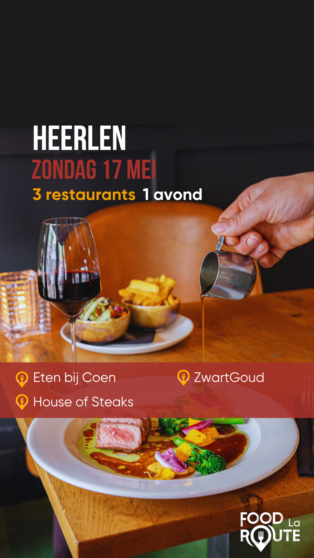 Food La Route Facebook ad: Bekijk de beschikbare tafels en plan jullie culinaire uitje.
