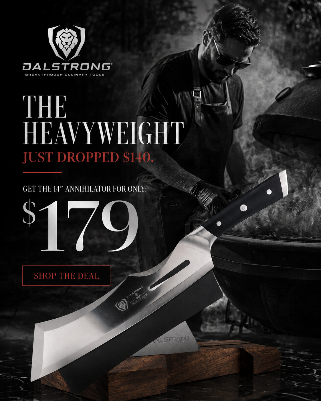 Dalstrong Facebook ad: Annihilator Meat Cleaver with Stand 14 | Gladiator Series…