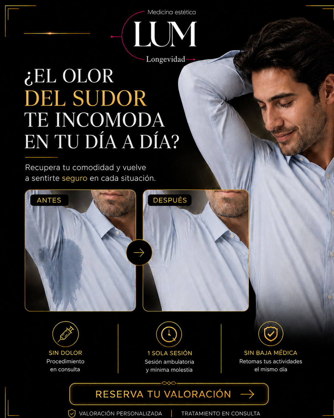 Lum Clinic Facebook ad: Reduce El Sudor Excesivo Y Recupera Tu Comodidad