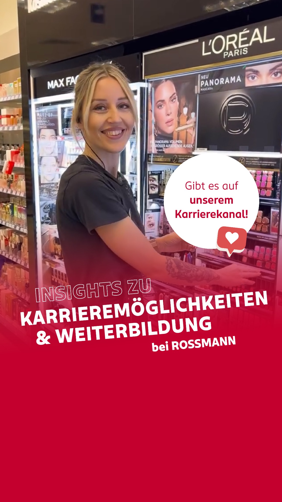 Rossmann Karriere Facebook ad: Wir erzählen echte Geschichten aus unserem Arbeitsalltag.
