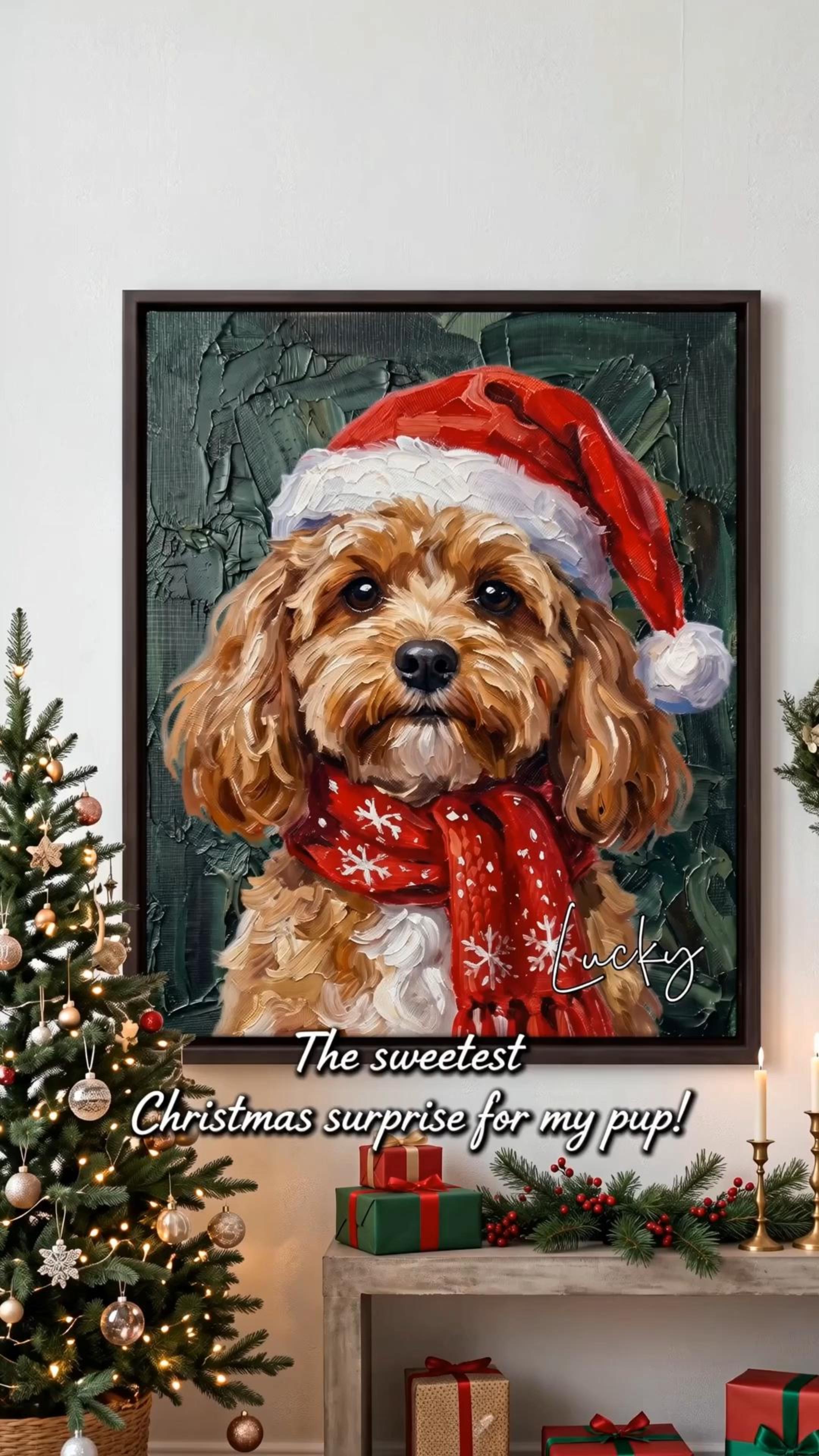 Callie Gifts Facebook ad: Personalized Oil Painting Style Christmas Hat Pet Photo…