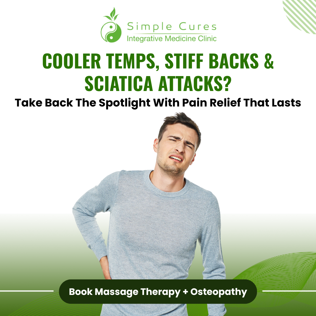 Simple Cures Integrative Medicine Clinic Facebook ad: Stiff Back & Nerve Pain? Get Fast, Lasting Relief