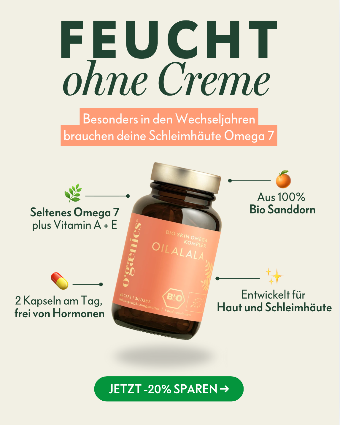 Ogænics Beauty Supplements Facebook ad: Moisturizer von innen