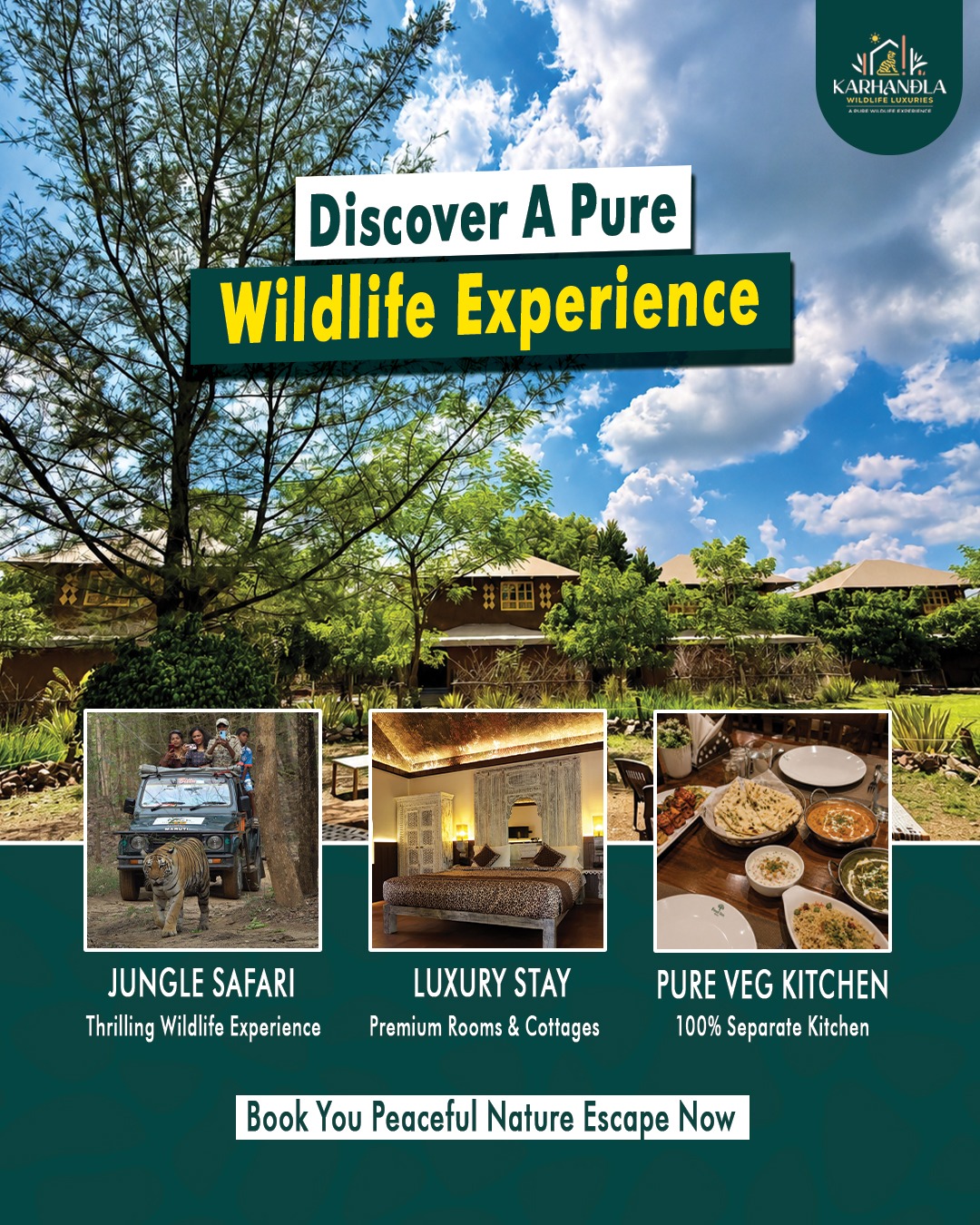 Karhandla Wildlife Luxuries Facebook ad: Luxury Jungle Safari + Delicious Vegetarian Food