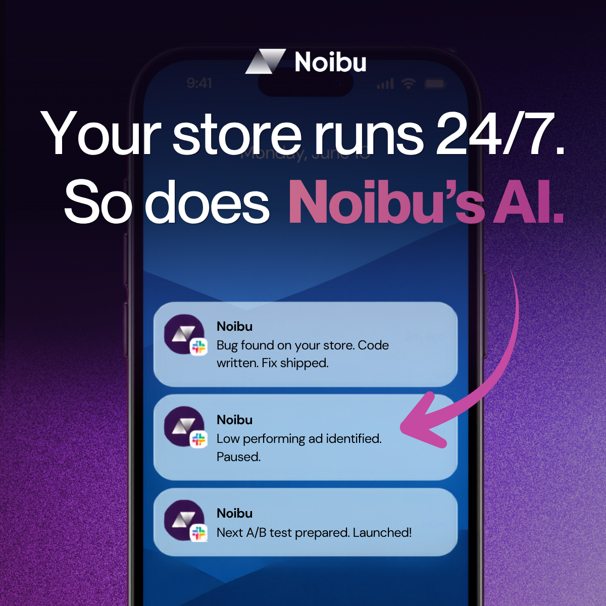 Noibu Facebook ad: Noibu AI ran your store while you slept.