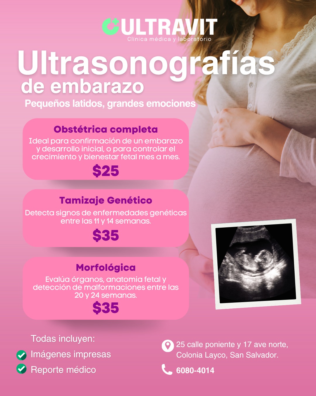 Ultravit - Ultrasonografías y Laboratorio Facebook ad: Pequeños latidos, grandes emociones