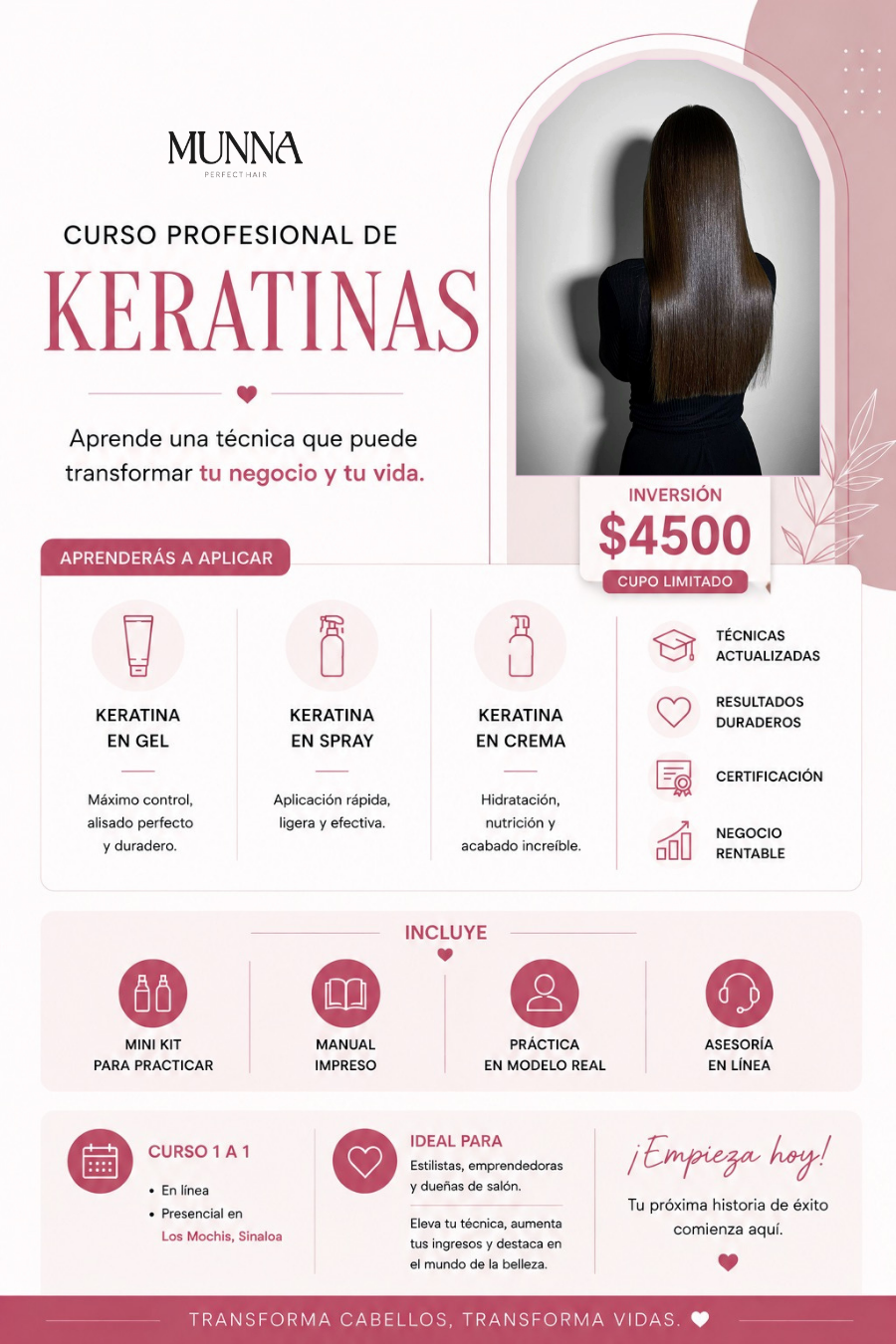 MUNNA perfect hair Facebook ad: Escríbenos para apartar tu lugar
