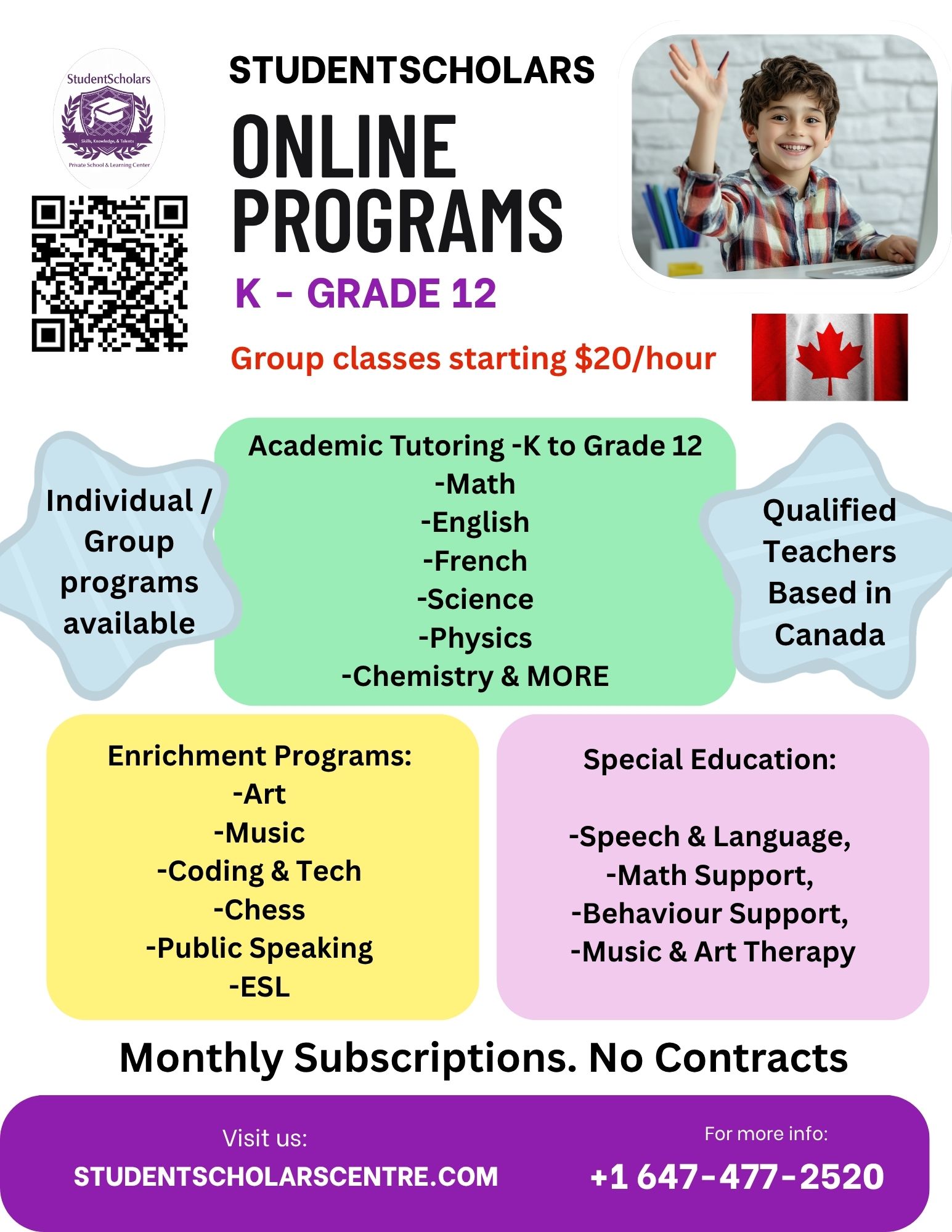 StudentScholars Private School & Learning Center Facebook ad: StudentScholars Online Elementary Private School: K-Grade 8
