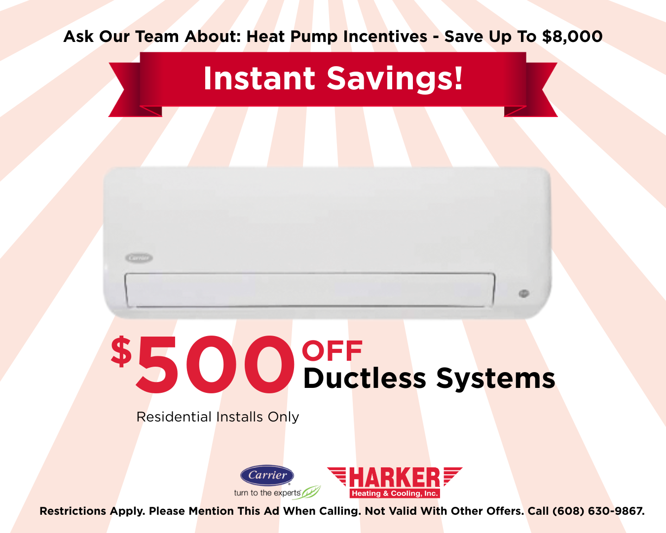 Harker Heating & Cooling Facebook ad: Save BIG On Ductless Systems