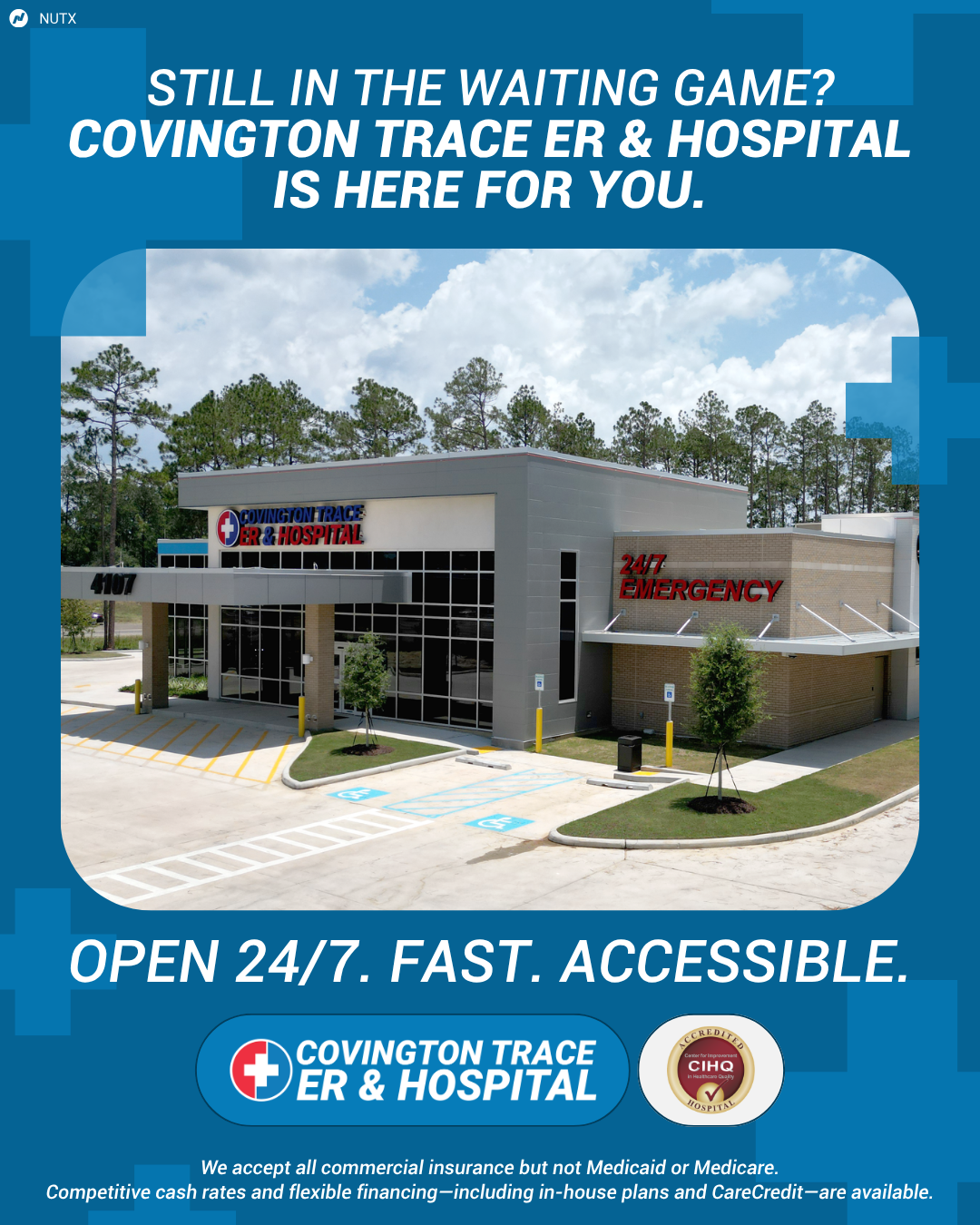 Covington Trace ER & Hospital Facebook ad: Your Health, Our Priority.