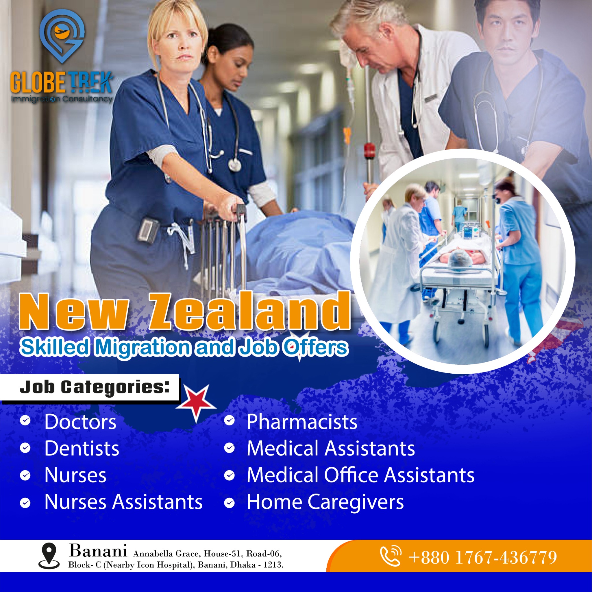 Globe Trek Immigration Consultancy Facebook ad: Doctors, Nurses, Caregivers, IT & Finance Professionals…