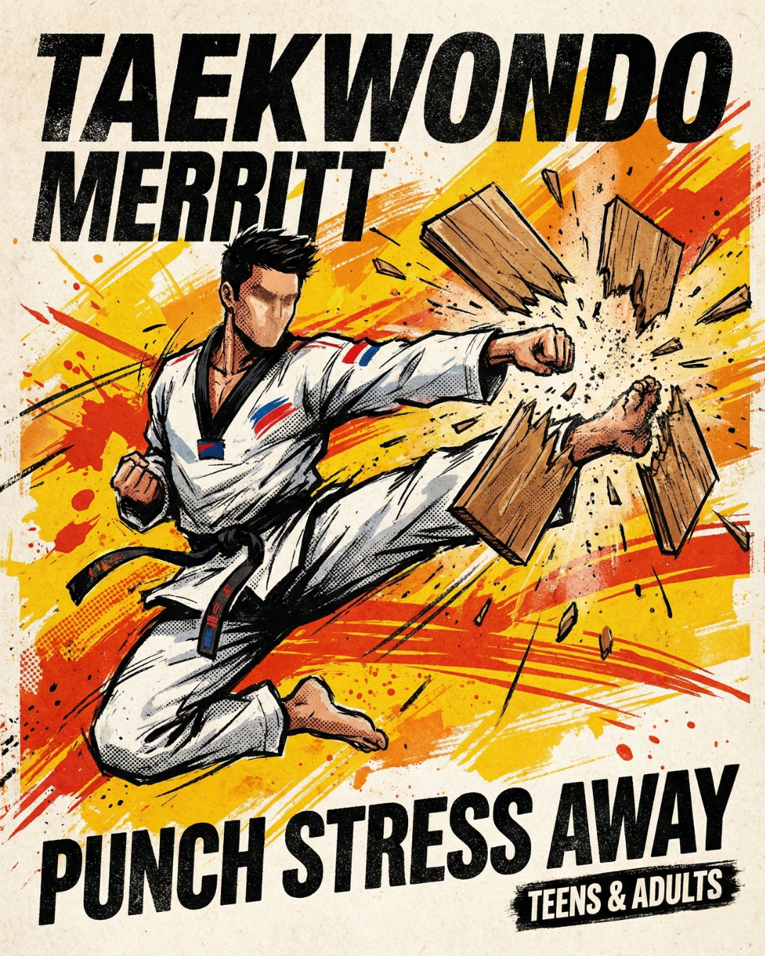 Baek’s Taekwondo Academy Facebook ad: Free Taekwondo Class in Merritt