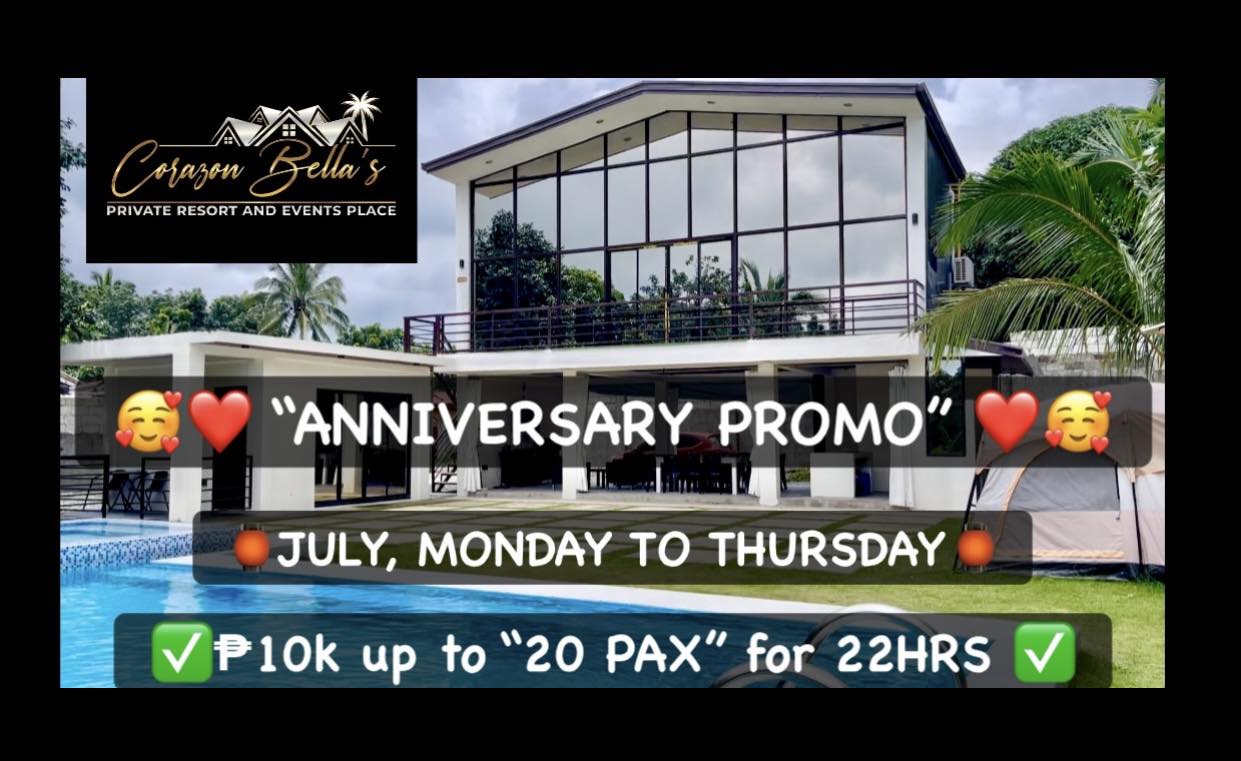 Corazon Bella’s Private Resort and Events Place Facebook ad: ANNIVERSARY PROMO