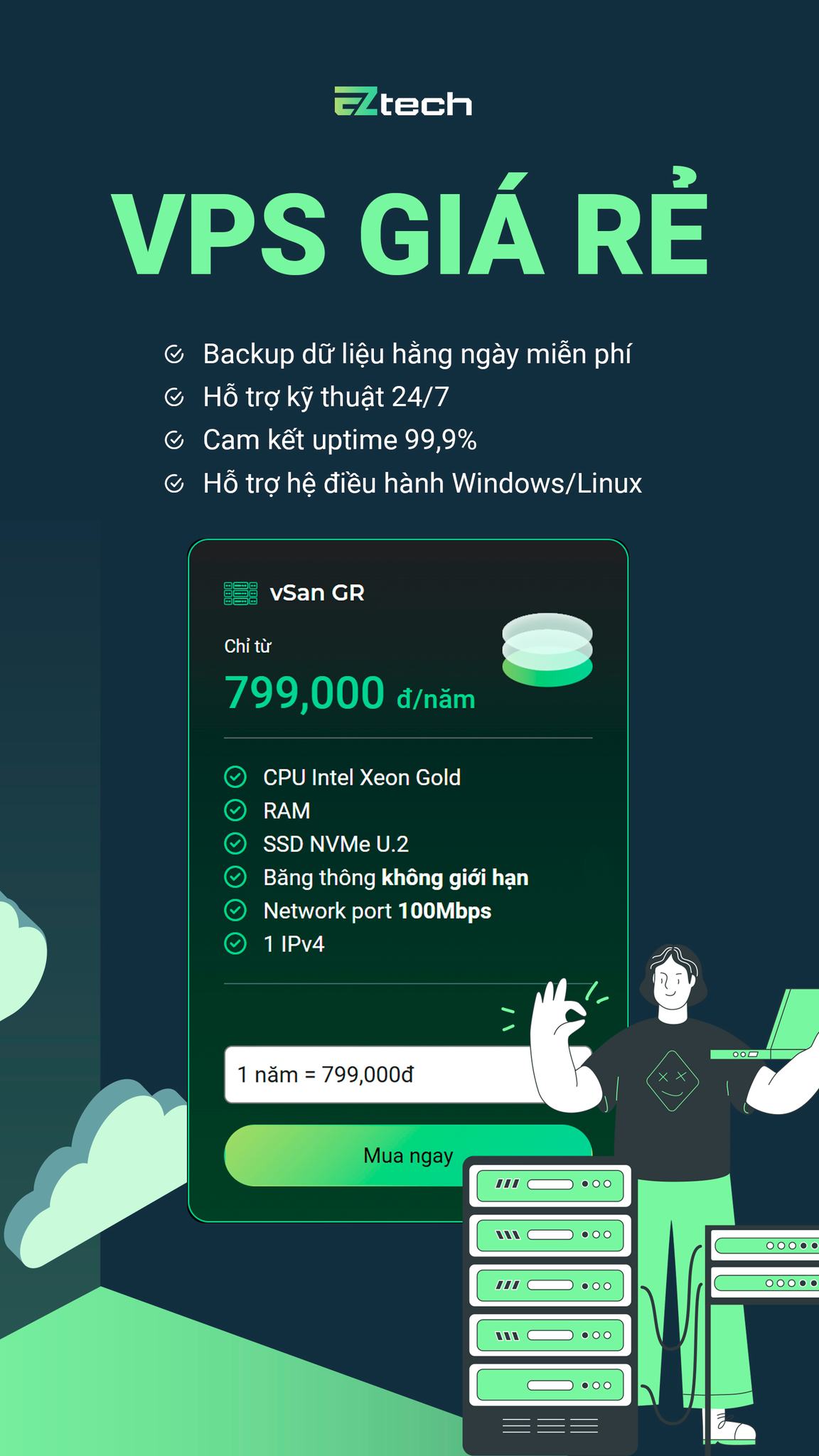 Eztech.vn - Cloud VPS & Hosting - Server GPU Facebook ad: DEAL SỐC 799K - SỞ HỮU CHIP XEON…