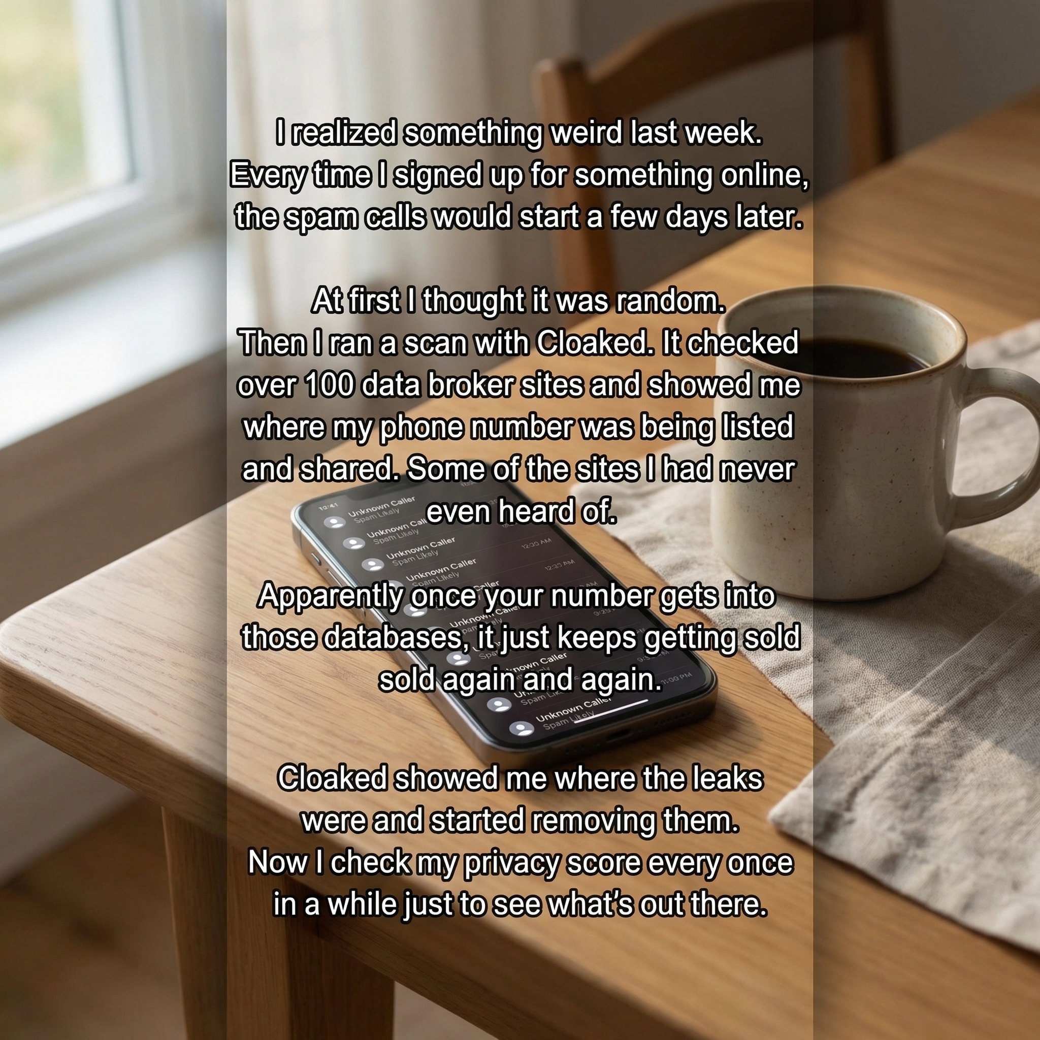 Cloaked Inc. Facebook ad: Stop Spam Calls with Cloaked