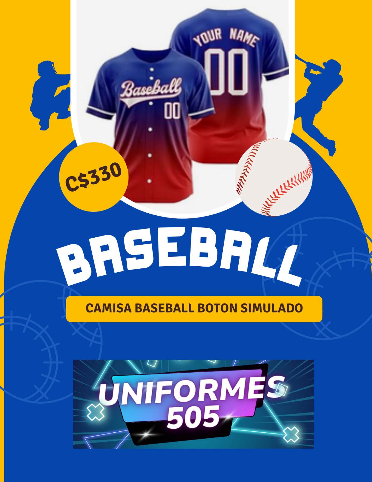 Uniformes Deportivos 505 Facebook ad: Camisa Beseball boton simulado