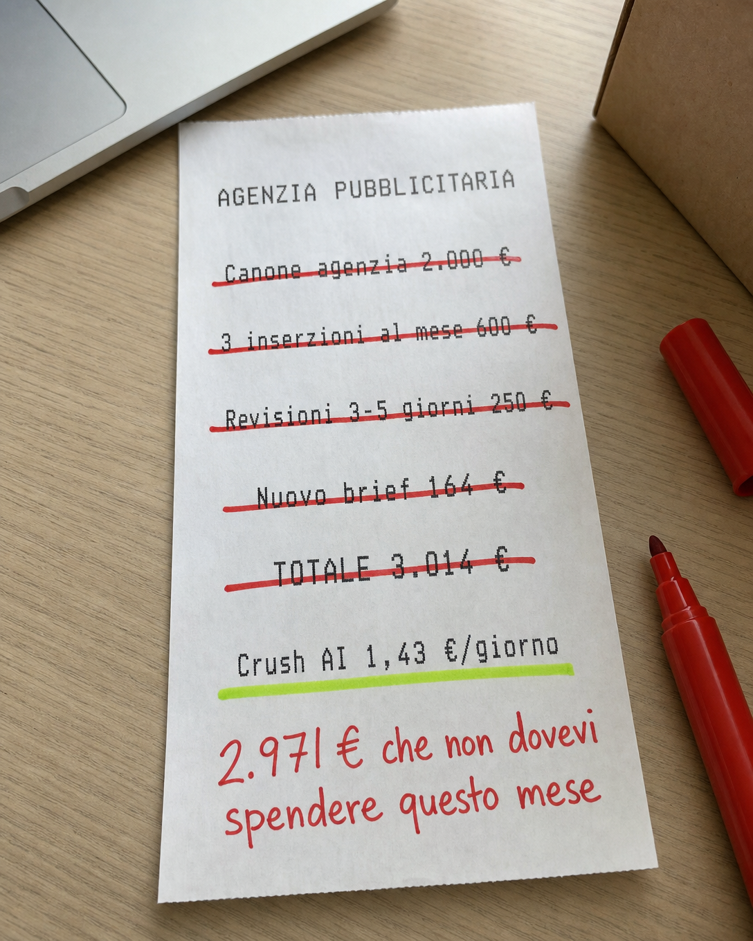 trycrush.ai Facebook ad: 2.971 € al mese che potevi risparmiare