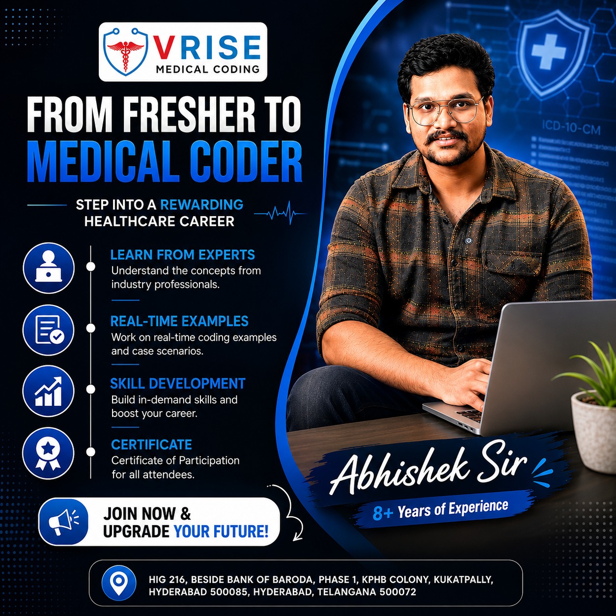 V Rise Medical Coding Facebook ad: Go From Fresher to Medical Coder with Abhishek Sir (8+ Yrs…