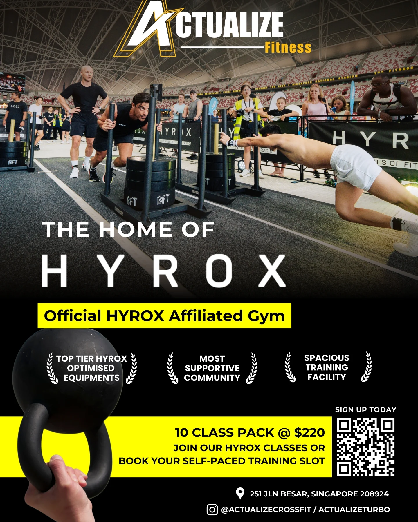 Turbo by Actualize Facebook ad: GET RACE READY FOR HYROX WITH ACTUALIZE FITNESS.