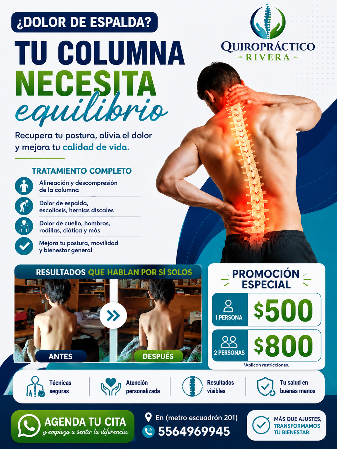 Quiropráctico Rivera Facebook ad: ¿Vives con dolor de espalda, cuello o cintura…