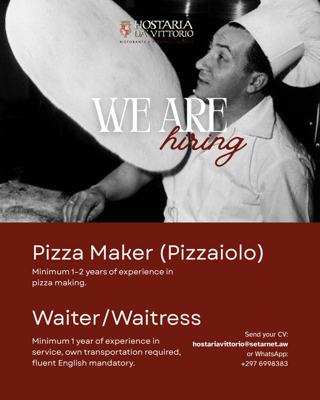 Hostaria Da' Vittorio Facebook ad: JOIN OUR FAMILY Hostaria Da Vittorio is growing…
