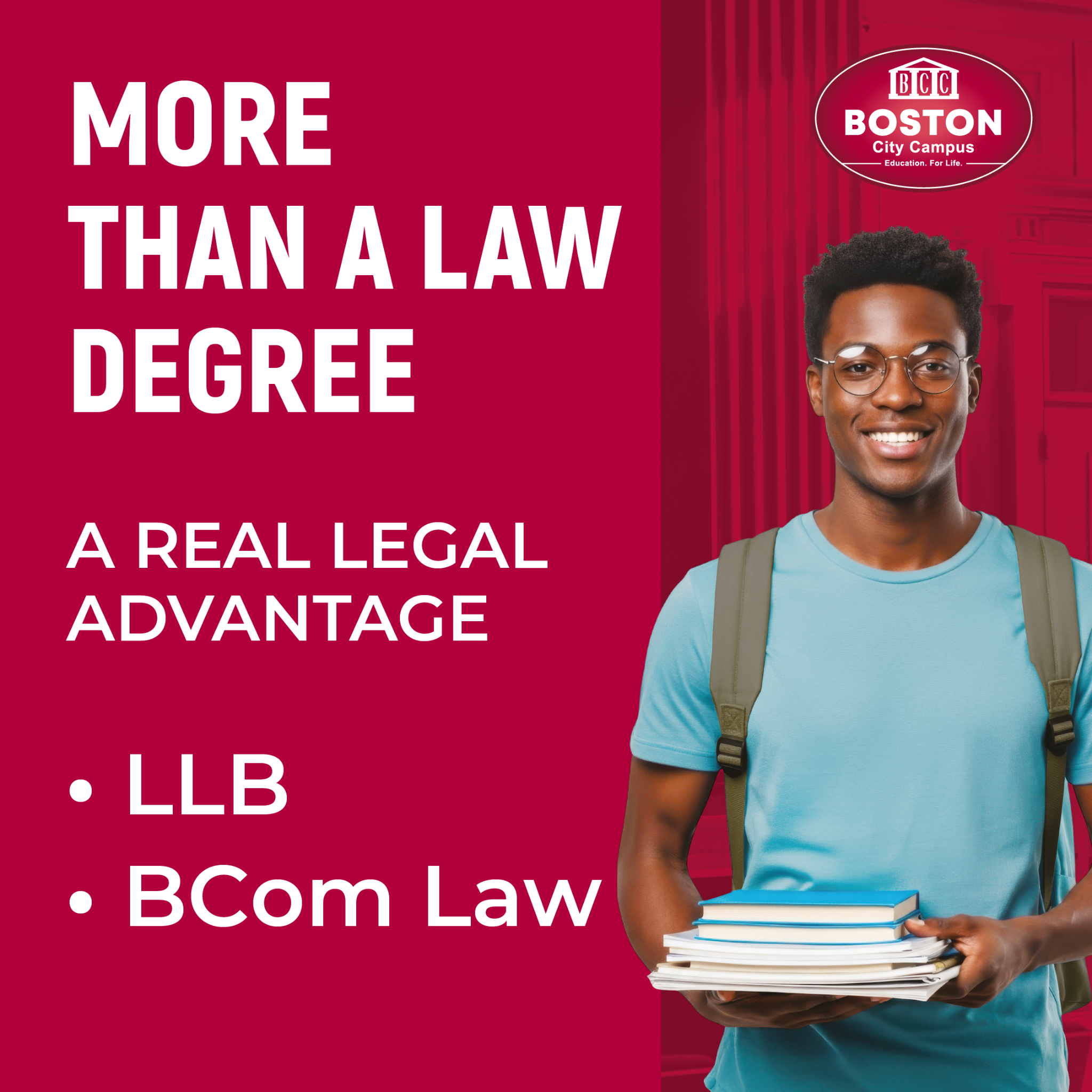 Boston City Campus Facebook ad: Give your future a real legal advantage.