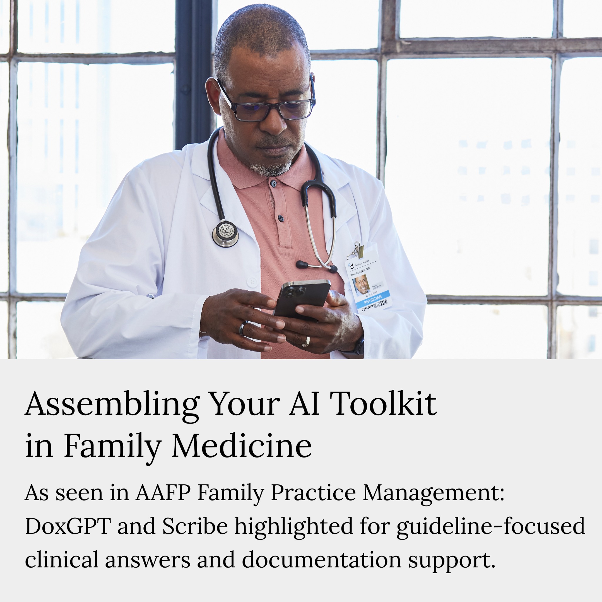 Doximity Facebook ad: AAFP Family Practice Management highlighted how DoxGPT…
