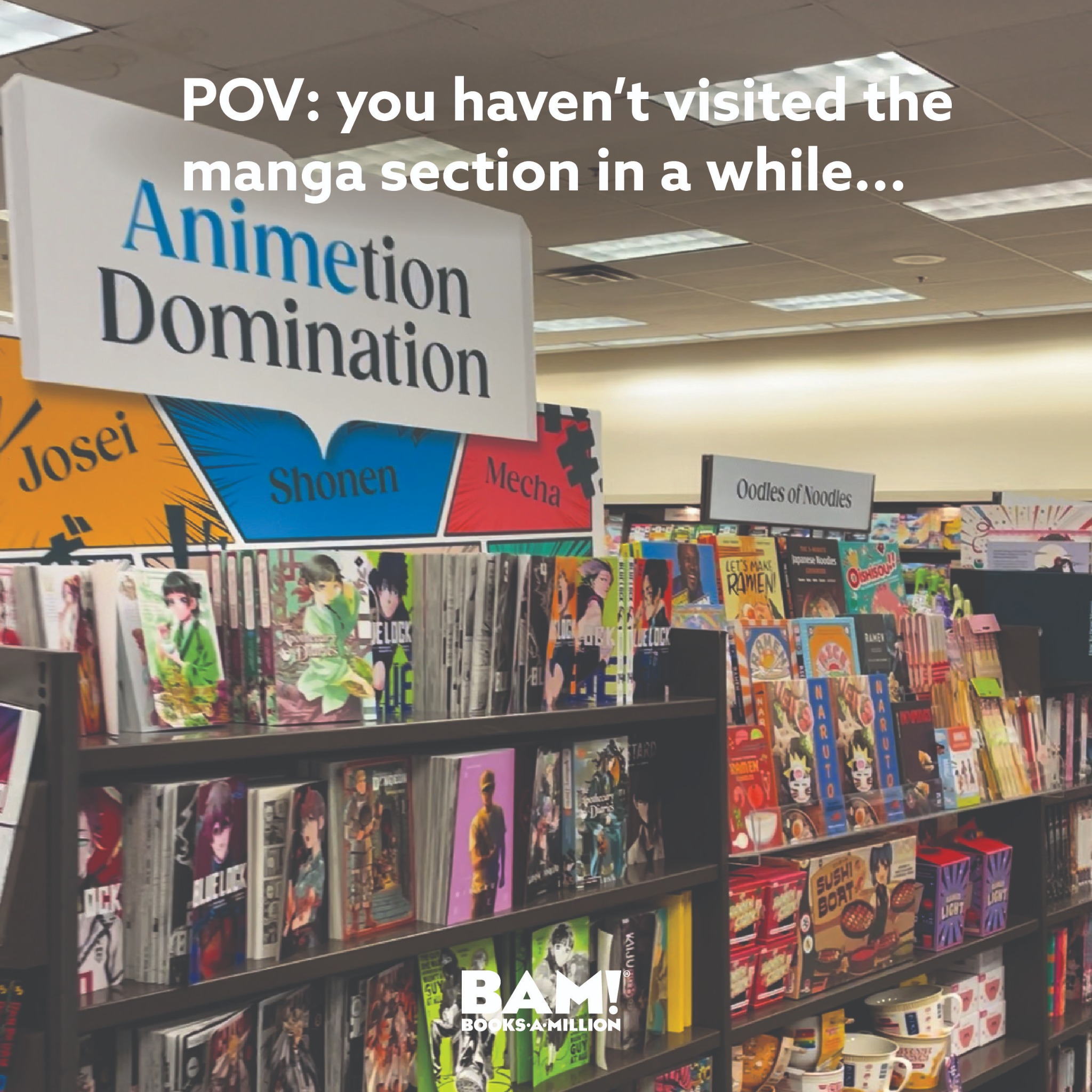 Books-A-Million Facebook ad: Browse shelves full of the latest and greatest…