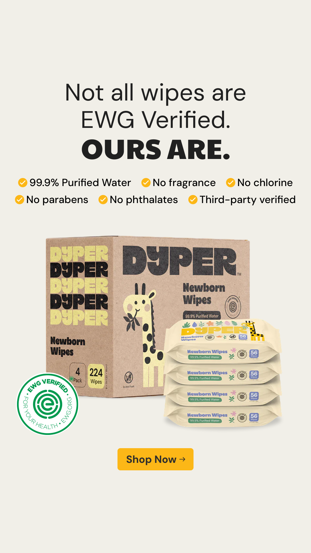 DYPER Facebook ad: Shop EWG Verified Baby Wipes