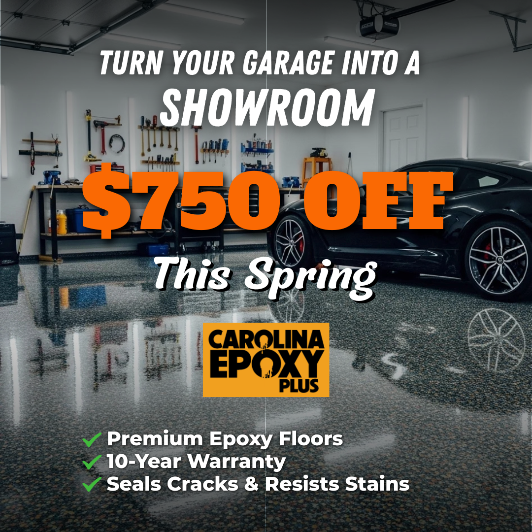 Carolina epoxy plus Facebook ad: Turn Your Garage Into a Showroom, Save $750