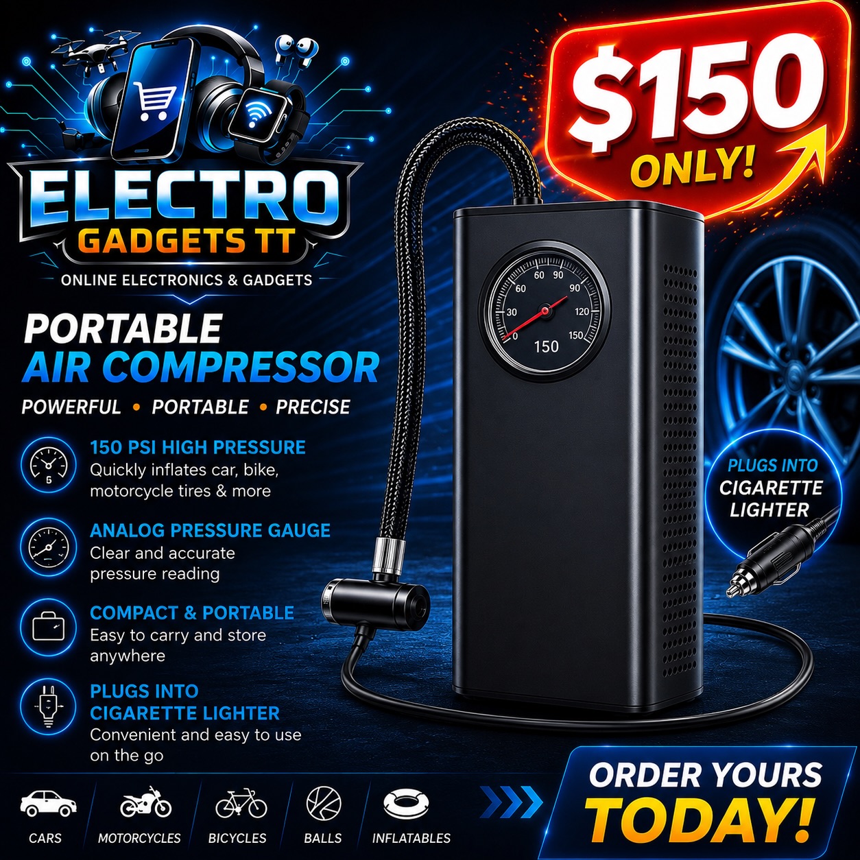 Electro Gadgets TT Facebook ad: Keep your tires fully pumped anytime, anywhere with…