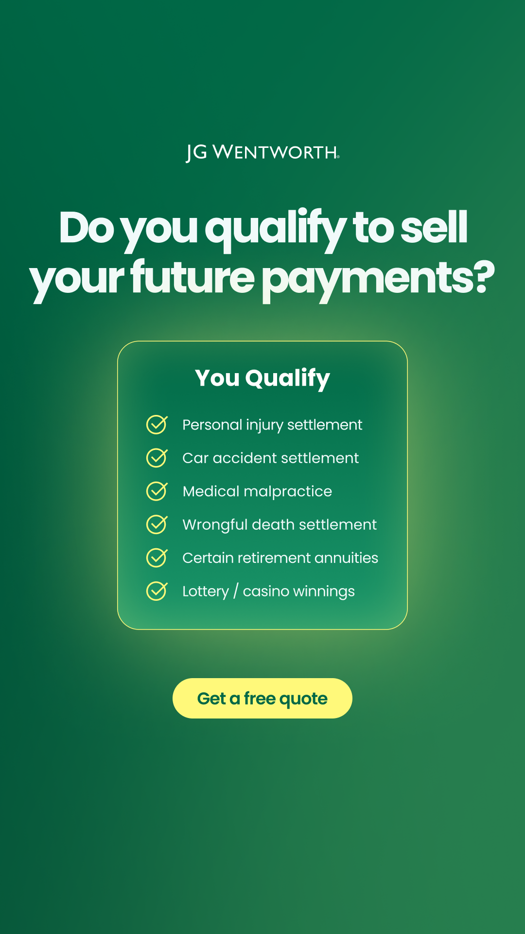 JG Wentworth Facebook ad