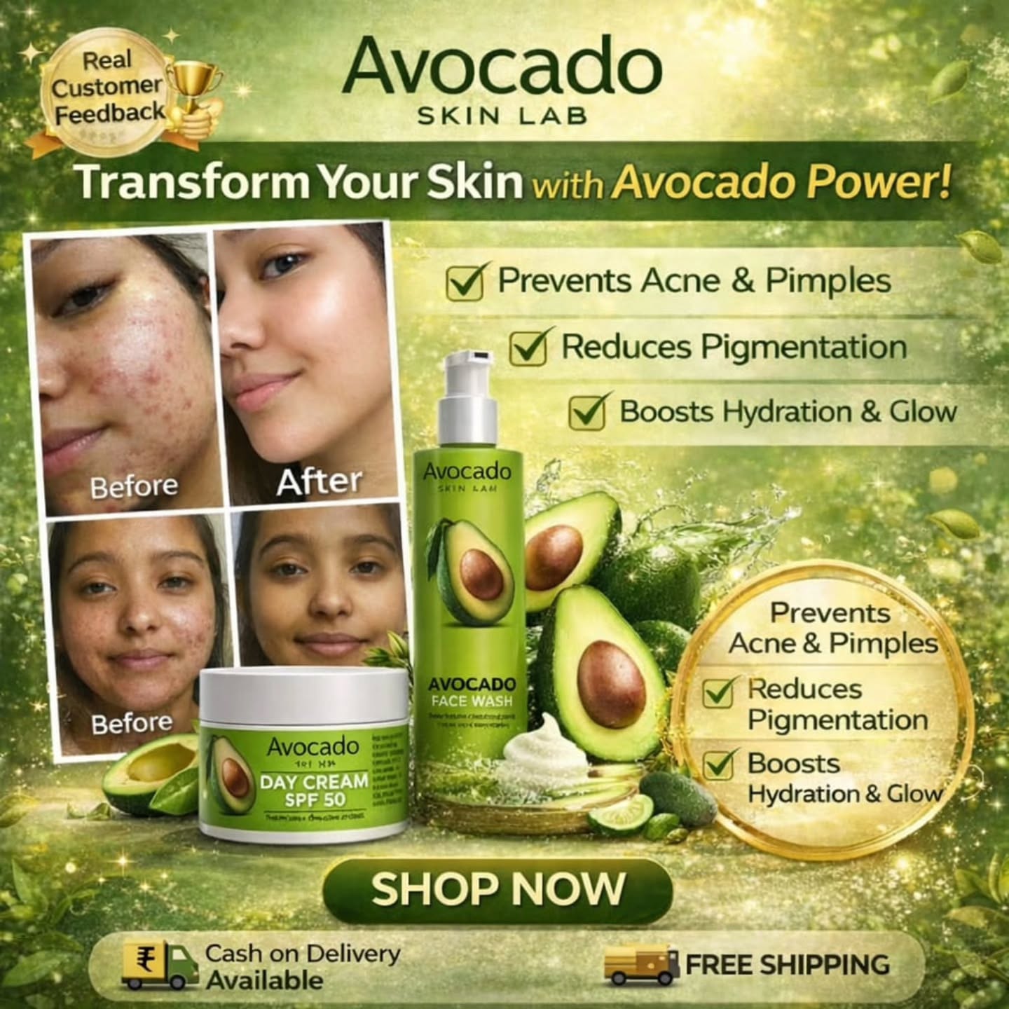Avocado Skin Lab Facebook ad: Glow the natural way