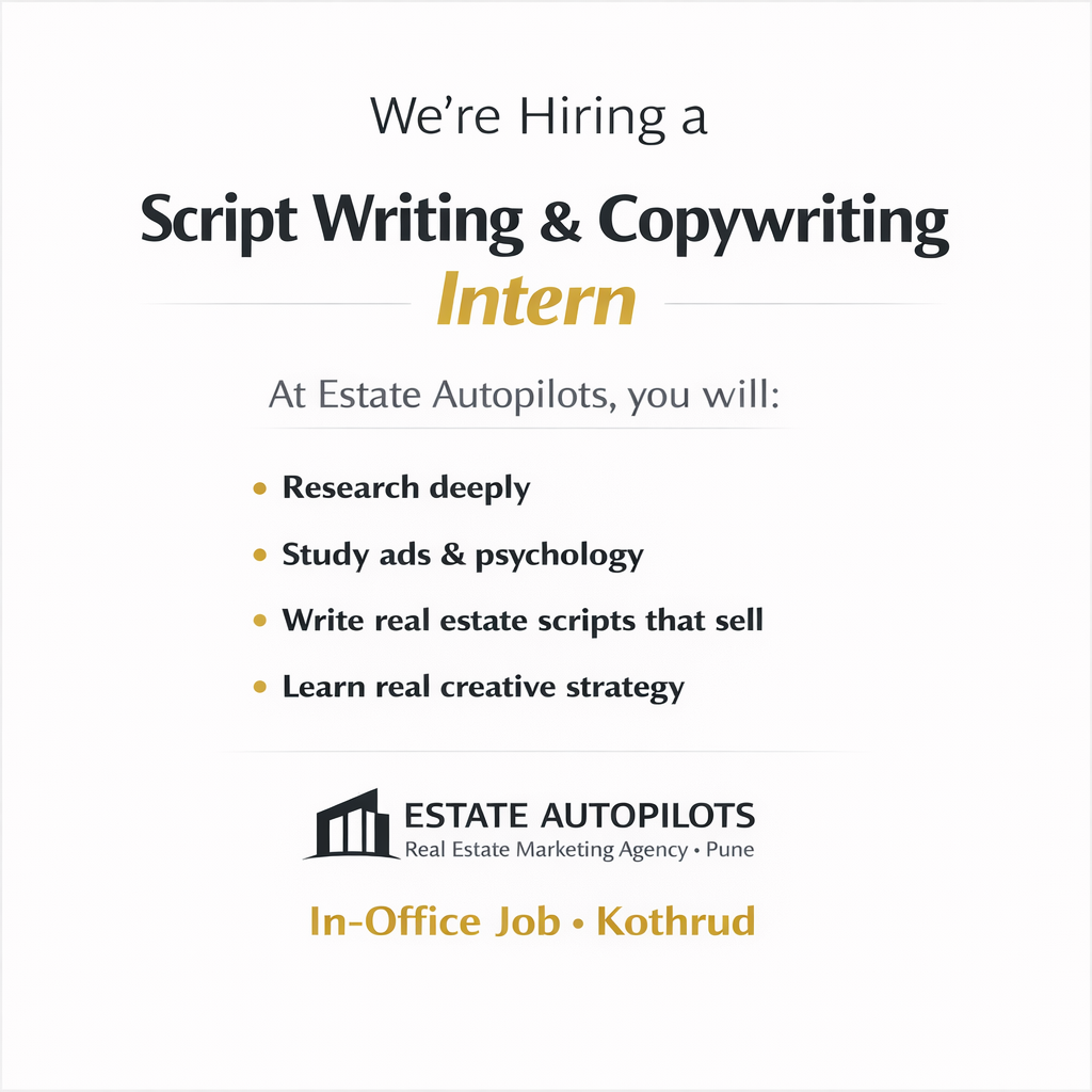 Estate Autopilots Facebook ad: We’re hiring a Script Writing & Copywriting Intern