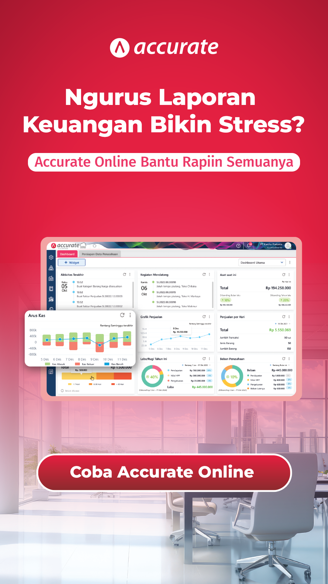Accurate Software Bisnis Facebook ad: Masih harus stress urus laporan keuangan?